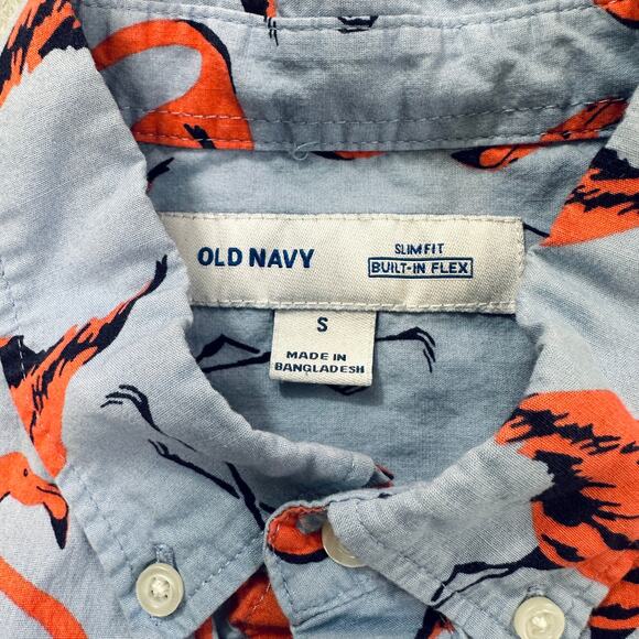 Button Up Shirt Bundle of 2 Mens S Blue Flamingo Geometric Print Short Sleeves - Picture 8 of 12